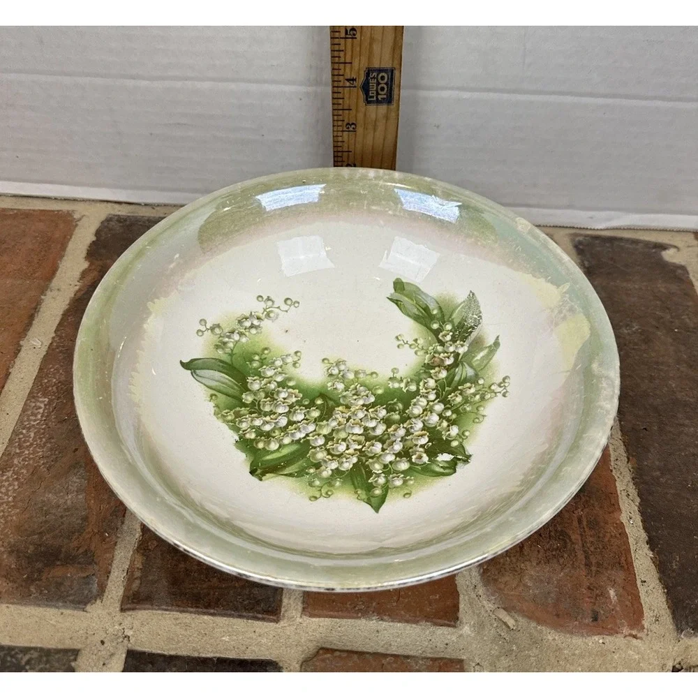 Dresden Hand Painted Lily of the Valley Bowl Dish Porcelain Pastel Green White